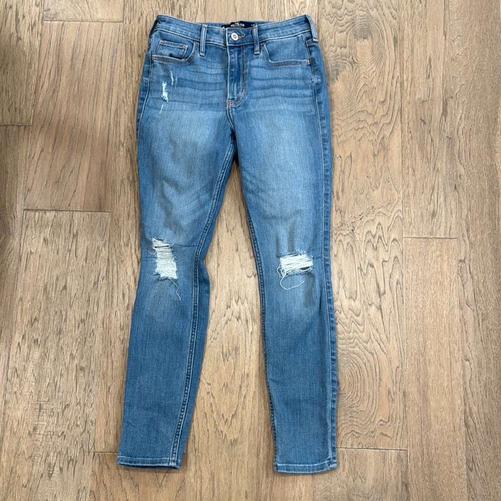 Hollister Blue Skinny Distressed Jeans with Tapered Legs Size 25x27